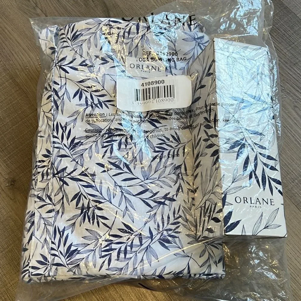 Orlane Paris Yoga Bowling Bag Workout Cosmetic Bag Blue White Floral New